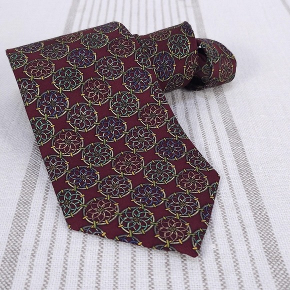 Christian Dior Monsieur Tie Mens Burgundy Silk Geometric Floral Pattern Made USA - Picture 1 of 7